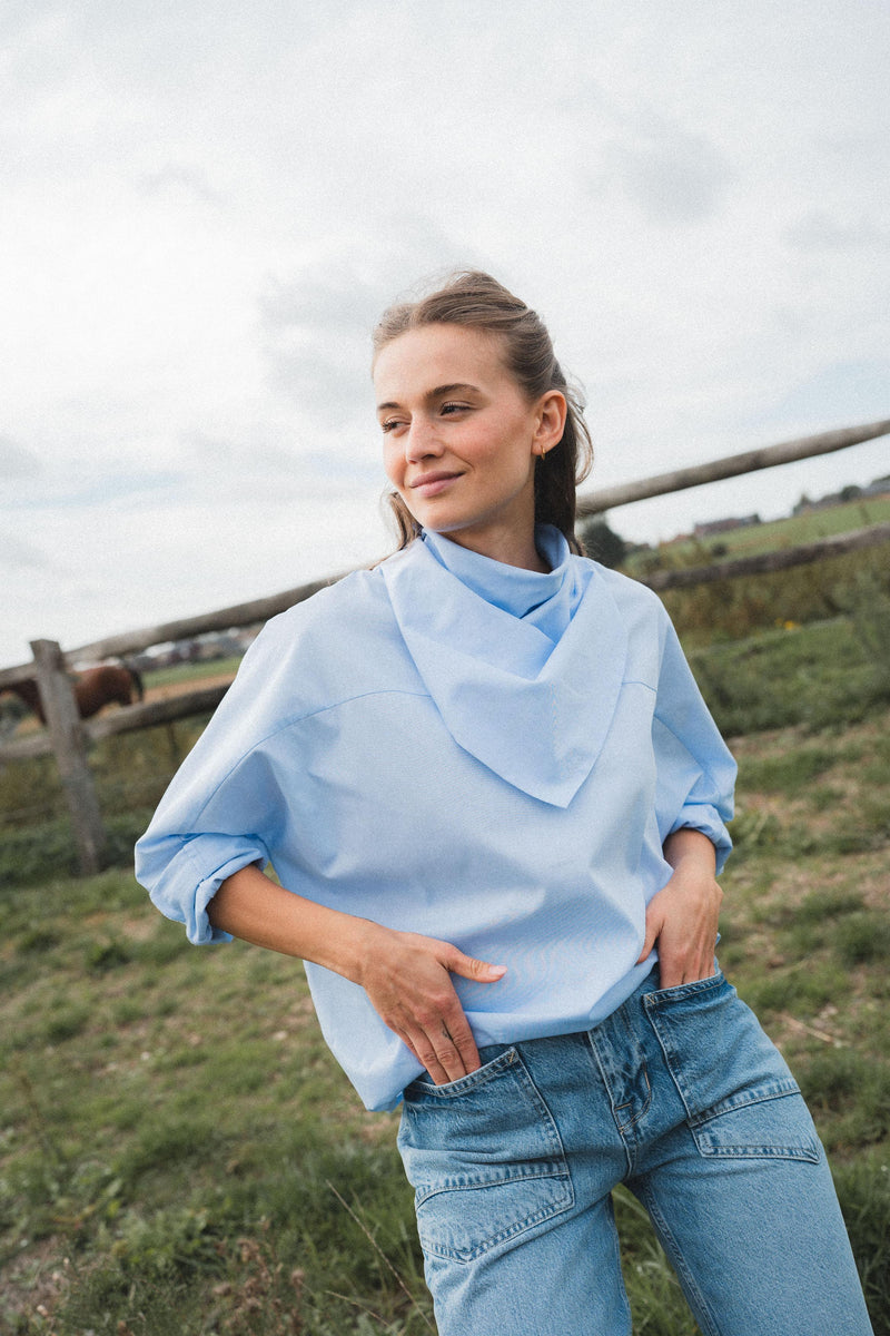 BERLIN - Oversized scarf blouse - Light Blue