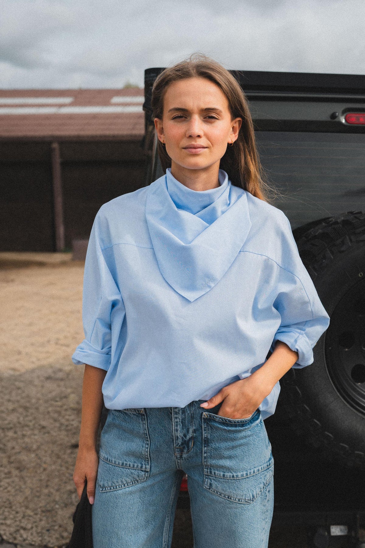BERLIN - Oversized scarf blouse - Light Blue